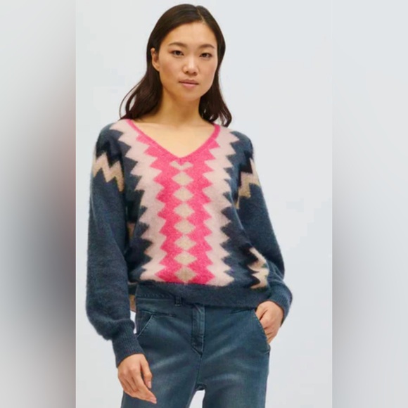 LUISA CERANO Missoni Print Mohair V Neck Sweater - Picture 1 of 8